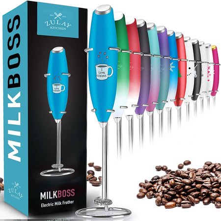 ZULAY KITCHEN Milk Frother OG w Stand  Teal I LOVE COFFEE ZULB087QPNW6N
